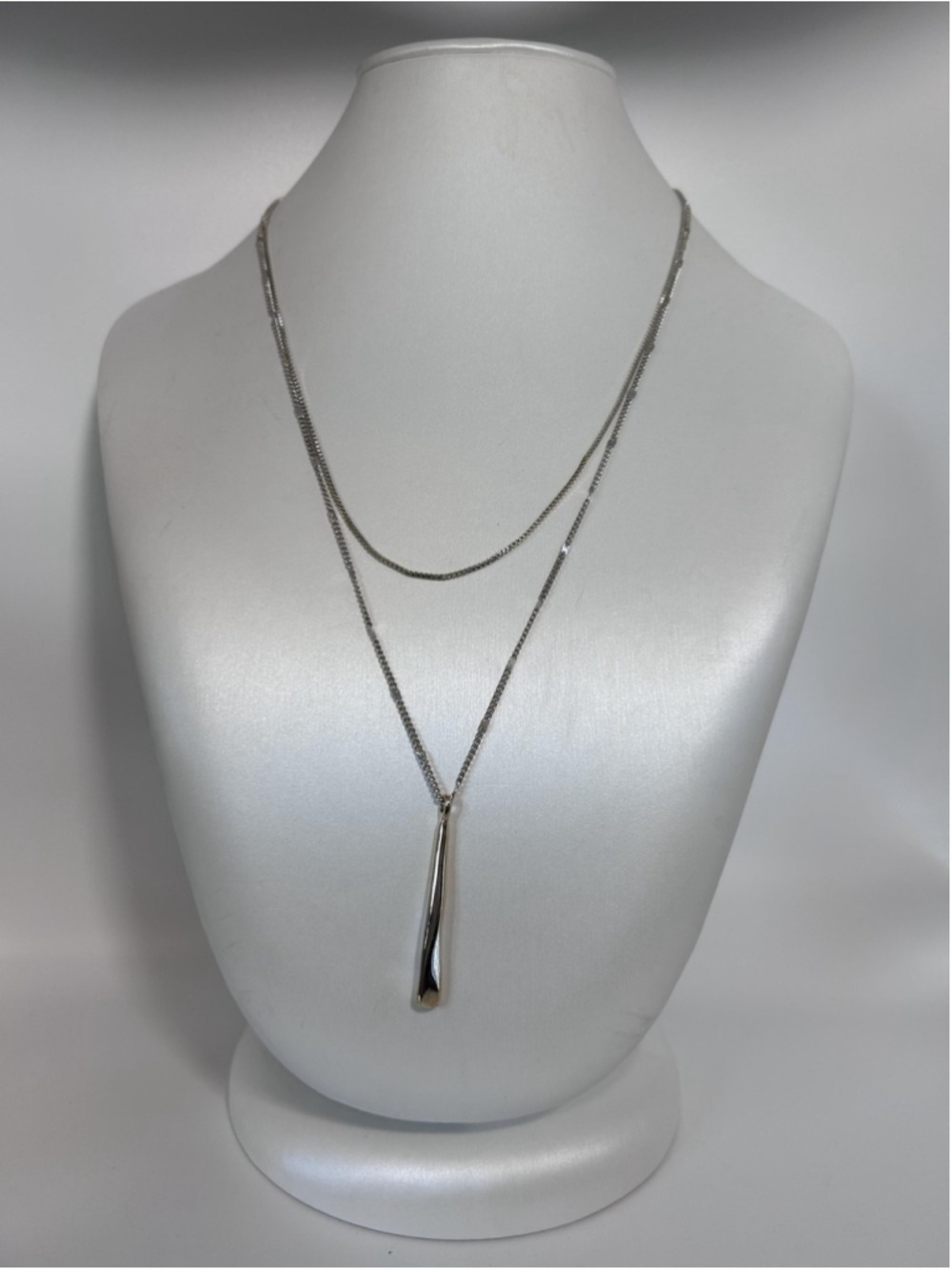 Jenny Bird Necklace Silver Tone Layered Teardrop Pendant Chain Minimalist 12 In